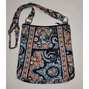 Vera Bradley Crossbody Marrakesh Blue Orange Paisley Floral Triple Zip